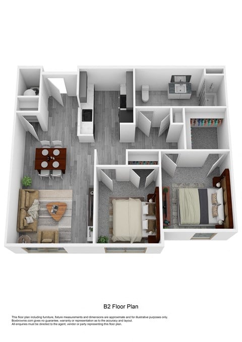 Floor plan for 2 beds, 1 bath, 854 sqft